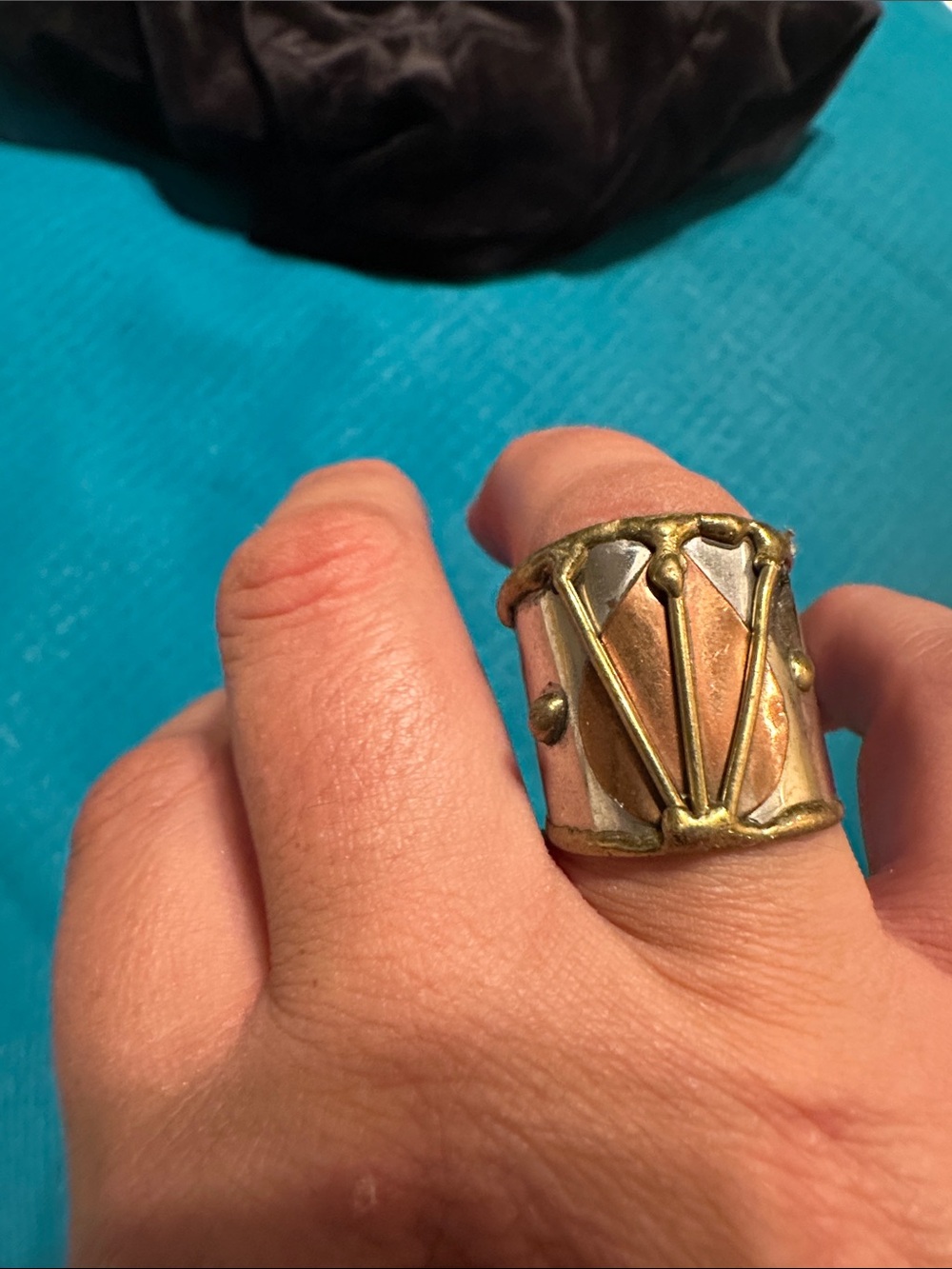 Two-Tone Artisan Wide Band Ring in Gold and Copper Tones